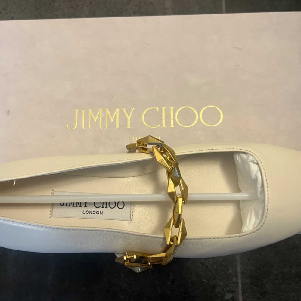 Jimmy Choo Latte Nappe Leather Flats with Chain - Picture 8 of 8